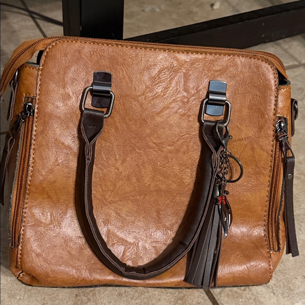 Classic Buttery Brown Tote Bag with Dark Brown Handles